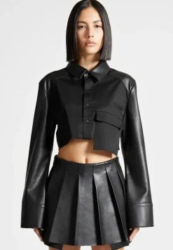 Vegan Leather Contrast Cropped Shirt