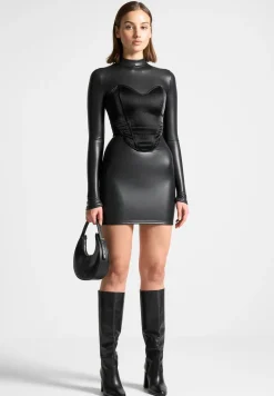 Vegan Leather Corset Overlay Dress