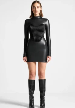 Vegan Leather Corset Overlay Dress