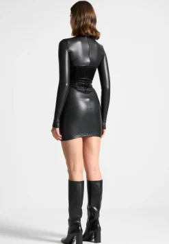 Vegan Leather Corset Overlay Dress