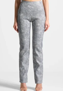 Vegan Leather Denim Effect Straight Leg Trousers