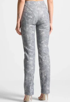 Vegan Leather Denim Effect Straight Leg Trousers