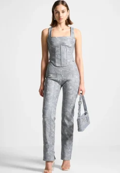 Vegan Leather Denim Effect Corset Top