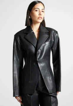 Vegan Leather Double Breasted Blazer