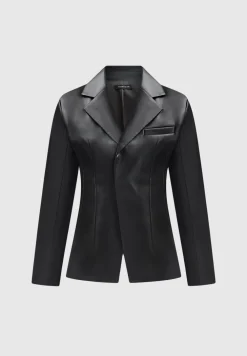 Vegan Leather Double Breasted Blazer