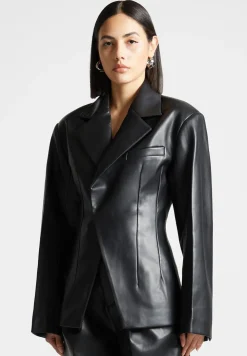 Vegan Leather Double Breasted Blazer