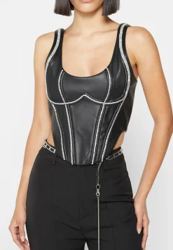 Vegan Leather Embellished Corset Top