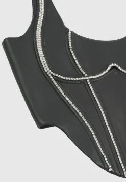 Vegan Leather Embellished Corset Top