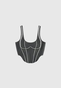 Vegan Leather Embellished Corset Top