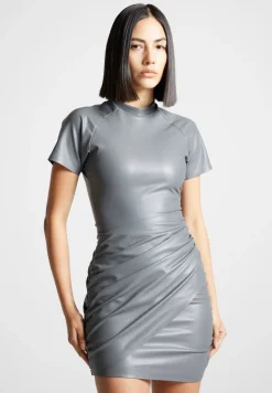 Vegan Leather Gathered Dress