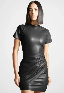 Vegan Leather Gathered Dress