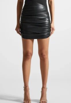 Vegan Leather Gathered Mini Skirt
