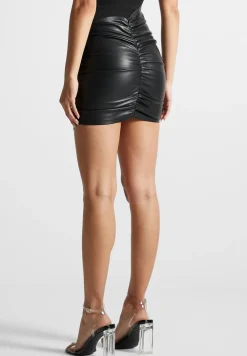 Vegan Leather Gathered Mini Skirt