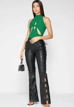 Vegan Leather Lace Up Trousers