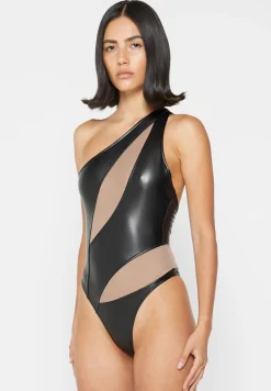 Vegan Leather Mesh Contour Bodysuit