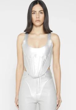 Vegan Leather Metallic Corset Top