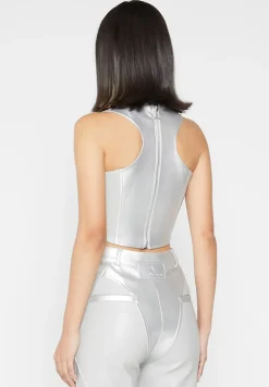 Vegan Leather Metallic Corset Top