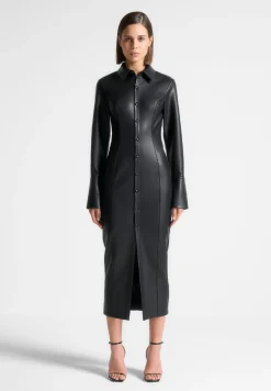 Vegan Leather Midaxi Shirt Dress