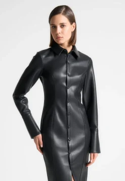 Vegan Leather Midaxi Shirt Dress