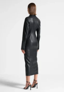 Vegan Leather Midaxi Shirt Dress