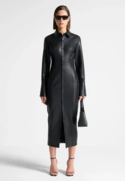 Vegan Leather Midaxi Shirt Dress