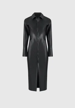 Vegan Leather Midaxi Shirt Dress