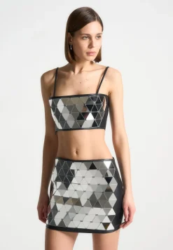 Vegan Leather Mirrored Bandeau Top