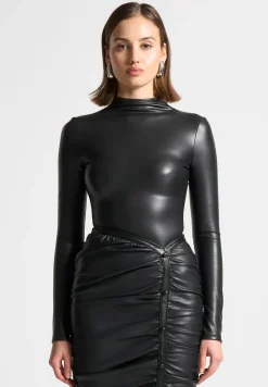 Vegan Leather Mock Neck Bodysuit