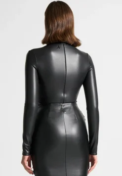 Vegan Leather Mock Neck Bodysuit