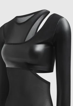Vegan Leather Overlay Mesh Bodysuit