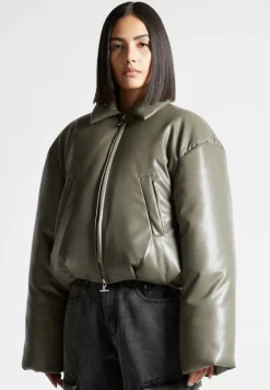 Vegan Leather Padded Bomber Jacket