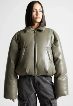 Vegan Leather Padded Bomber Jacket