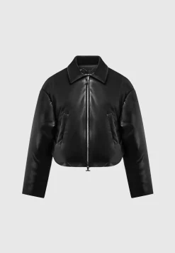 Vegan Leather Padded Bomber Jacket