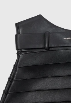 Vegan Leather Pintuck Chain Mini Skirt