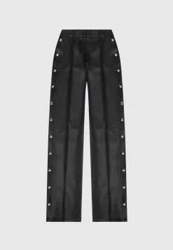 Vegan Leather Pintuck Popper Trousers
