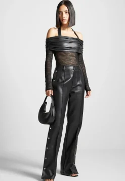 Vegan Leather Pintuck Popper Trousers