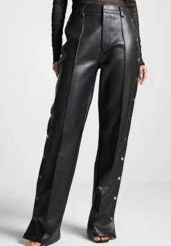 Vegan Leather Pintuck Popper Trousers