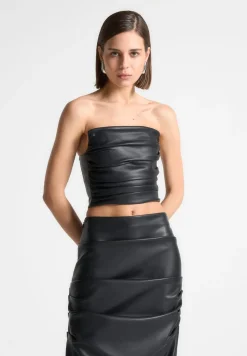 Vegan Leather Pleated Bandeau Corset Top