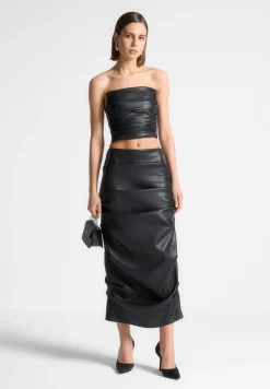 Vegan Leather Pleated Bandeau Corset Top