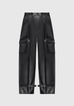 Vegan Leather Pleated Cargo Trousers