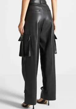 Vegan Leather Pleated Cargo Trousers