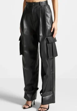 Vegan Leather Pleated Cargo Trousers