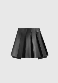 Vegan Leather Pleated Skort