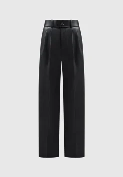 Vegan Leather Pleated Trousers With Eiffel Belt