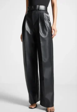 Vegan Leather Pleated Trousers With Eiffel Belt