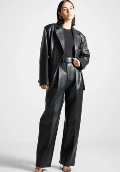 Vegan Leather Pleated Trousers With Eiffel Belt