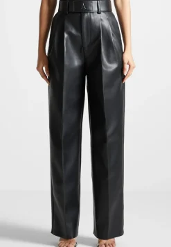 Vegan Leather Pleated Trousers With Eiffel Belt
