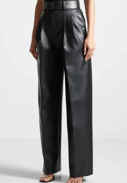 Vegan Leather Pleated Trousers With Eiffel Belt