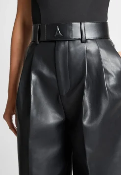 Vegan Leather Pleated Trousers With Eiffel Belt