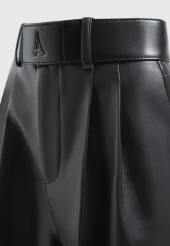 Vegan Leather Pleated Trousers With Eiffel Belt